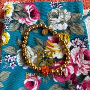 Rustic Cuff Gold Beaded Bracelet with Orange Accent